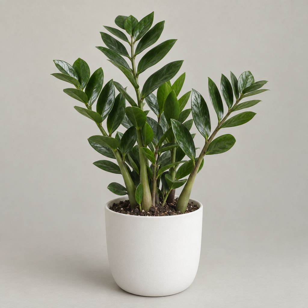 ZZ plant in a matte white pot